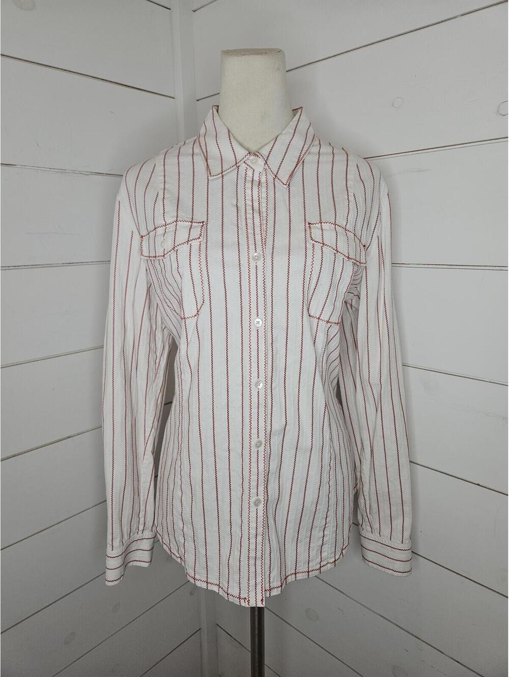 Jones New York Signature large white w/red stipes western style button up shirt